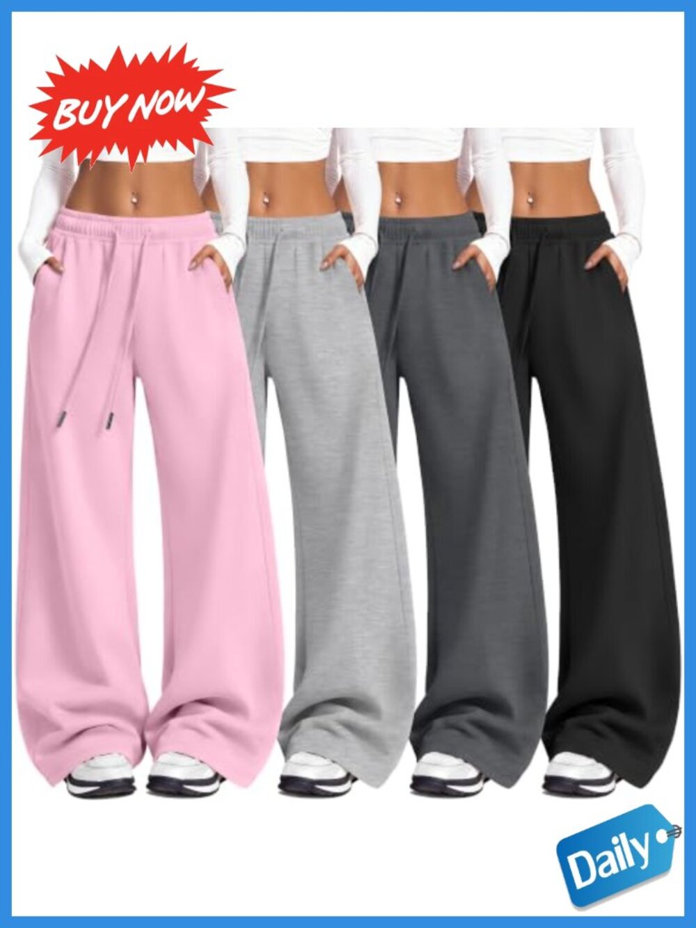 Wide Leg Baggy Sweatpants 4 Pack Polyester Drawstring Pockets